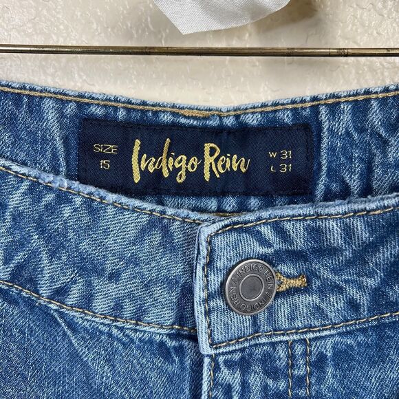 Indigo Rein Blue denim jeans low rise jeans size 15 baggy wide leg hippie retro - Picture 3 of 14